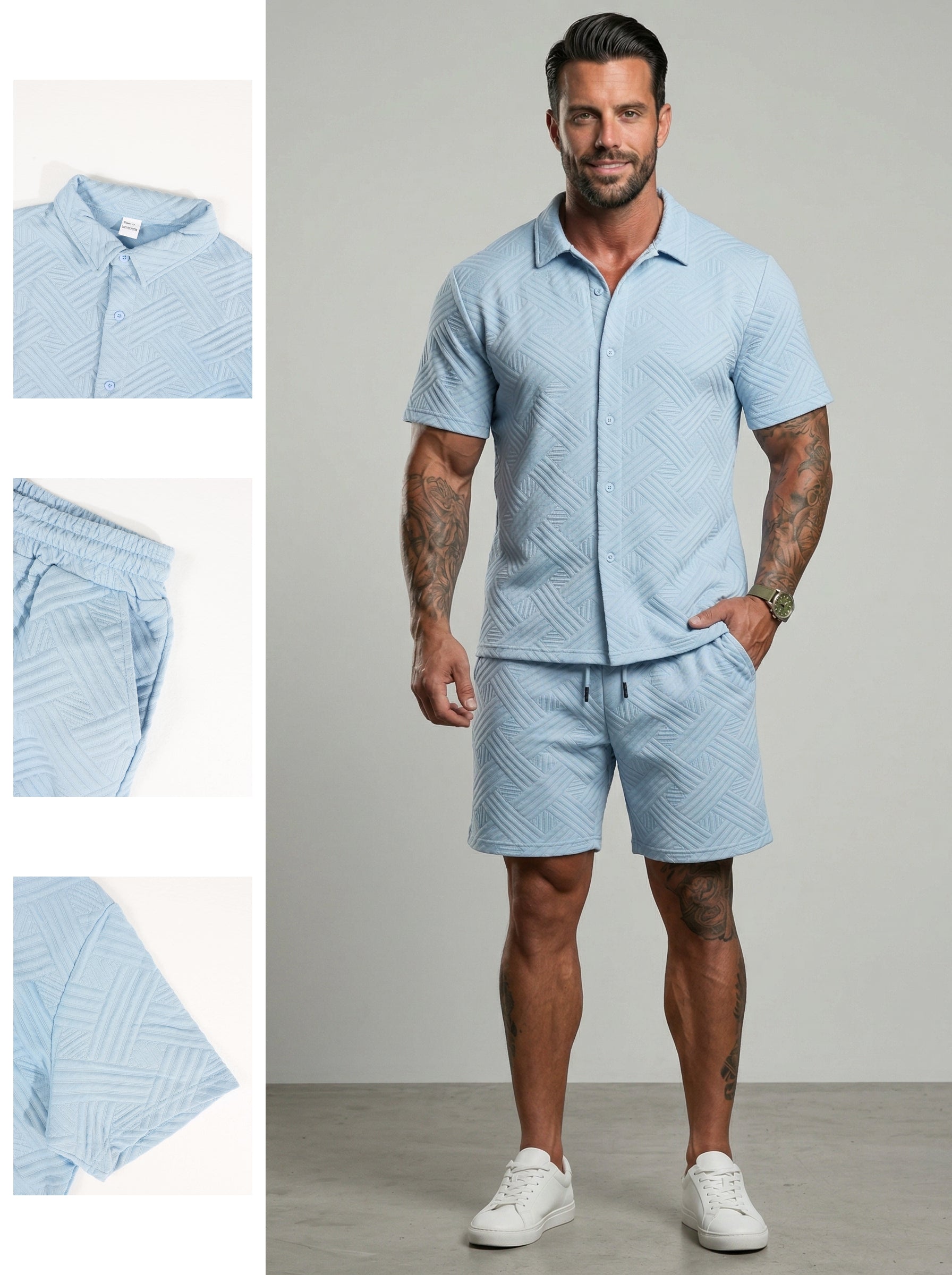 KZZ Short-sleeve button-down shirt and drawstring shorts