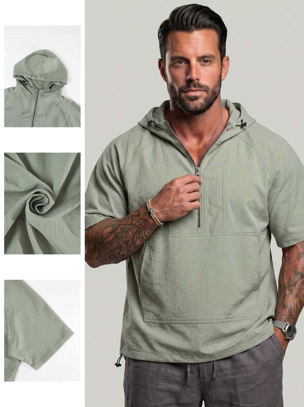 KZZ Trendy Half-Zip Short-Sleeve Top