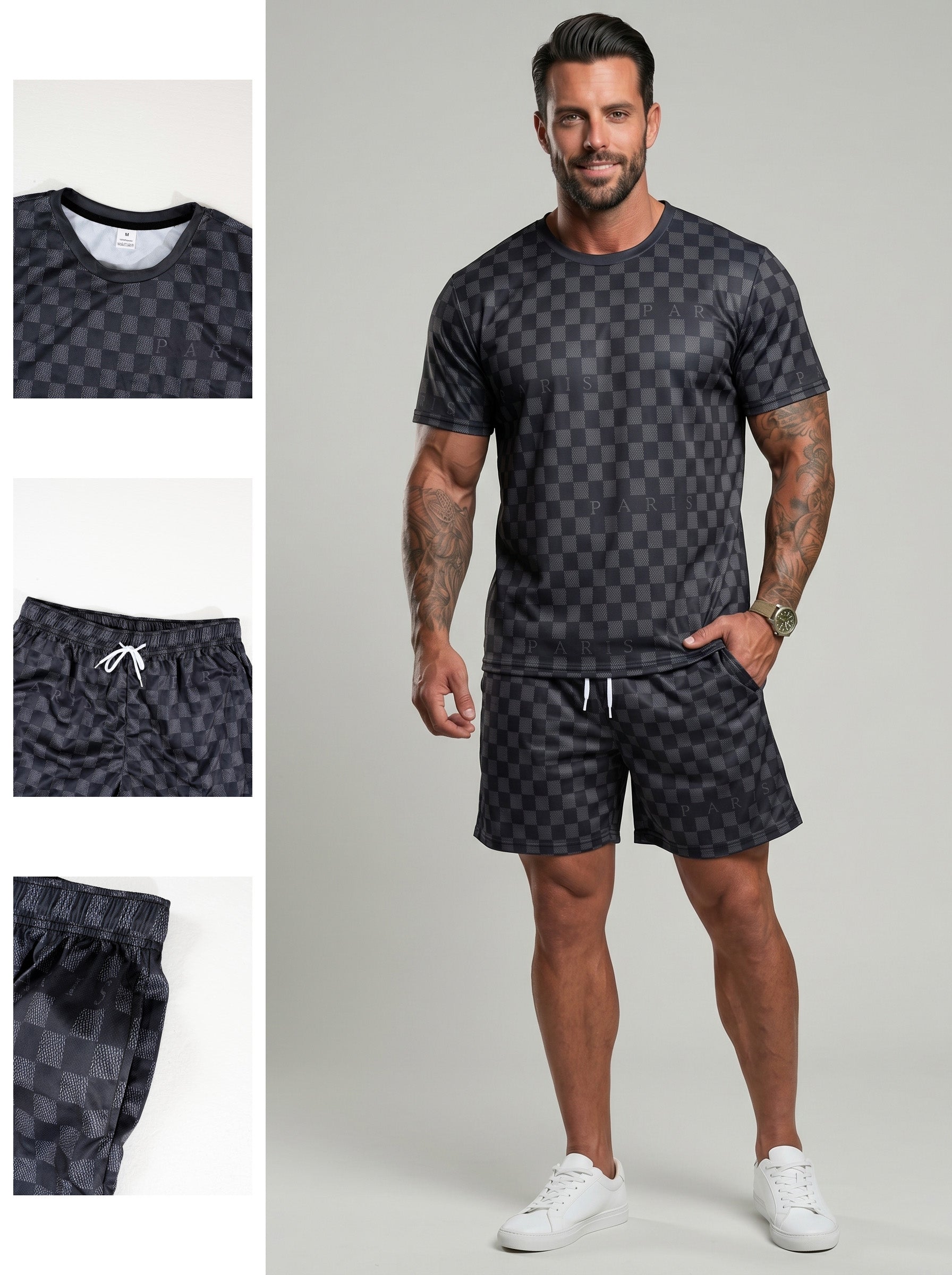 KZZ Men's Crew Neck Short-Sleeve T-Shirt and Shorts Set
