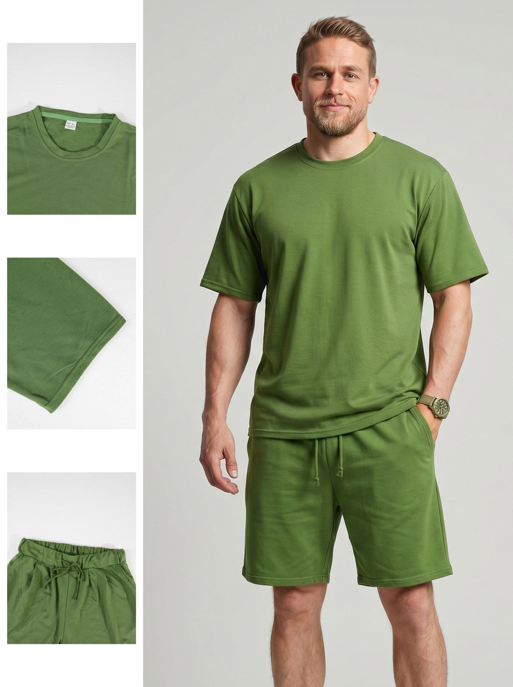KZZ Solid-Color Crew-Neck T-Shirt and Shorts