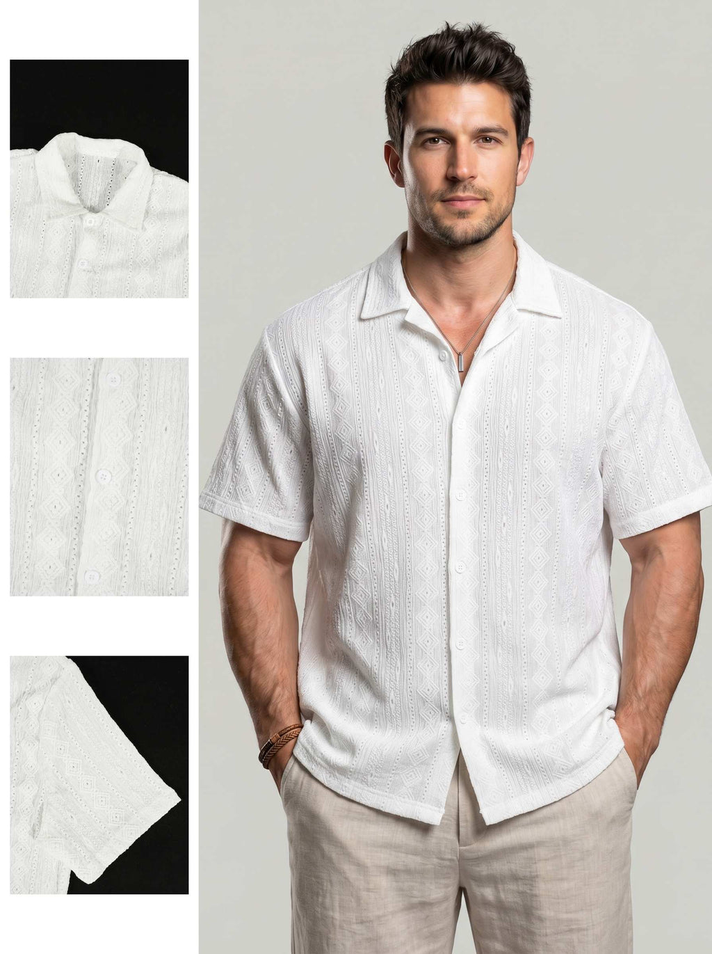 KZZ Men's Solid Coffee-Colored Short-Sleeve Shirt