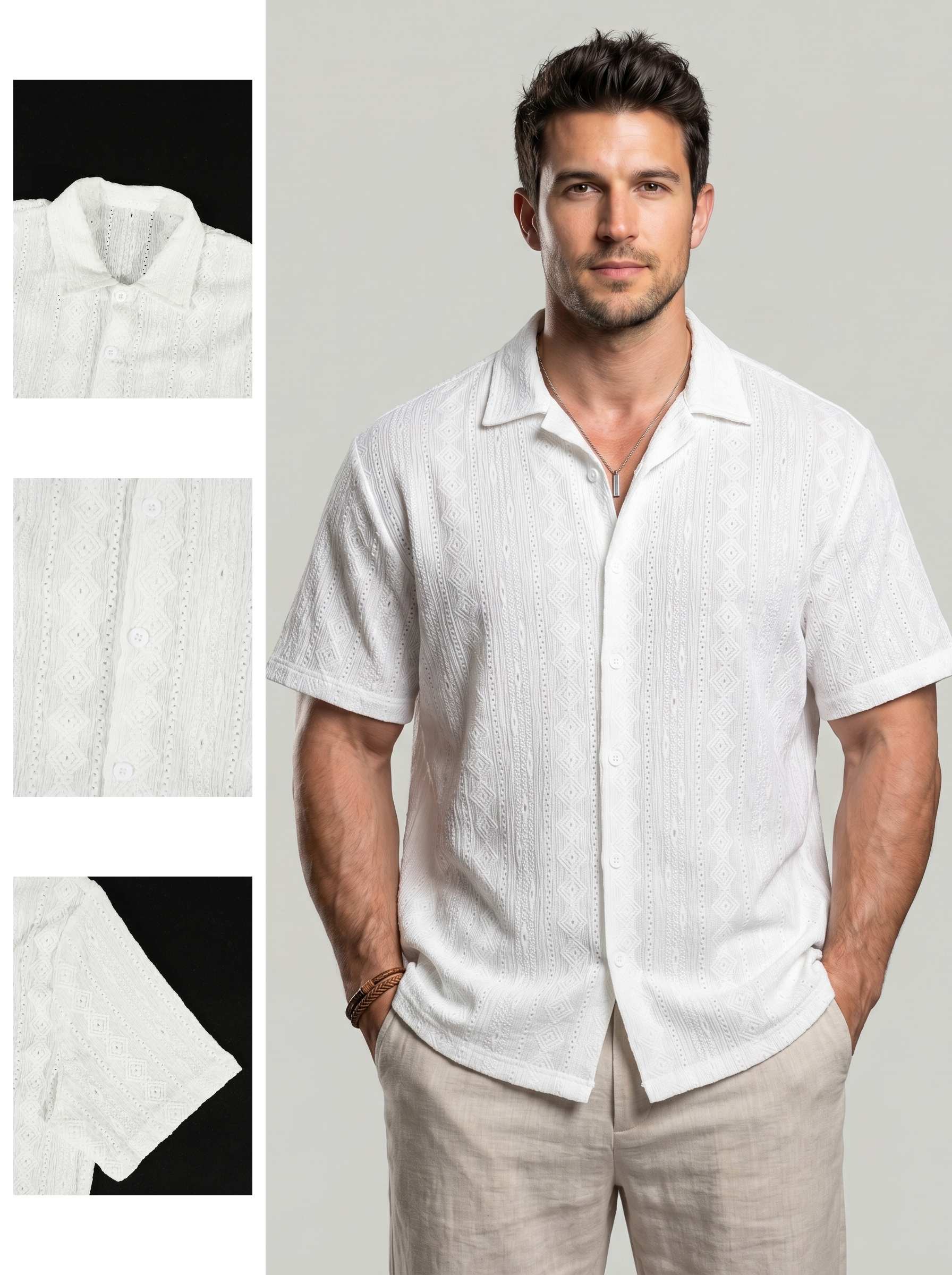 KZZ Men's Solid Coffee-Colored Short-Sleeve Shirt
