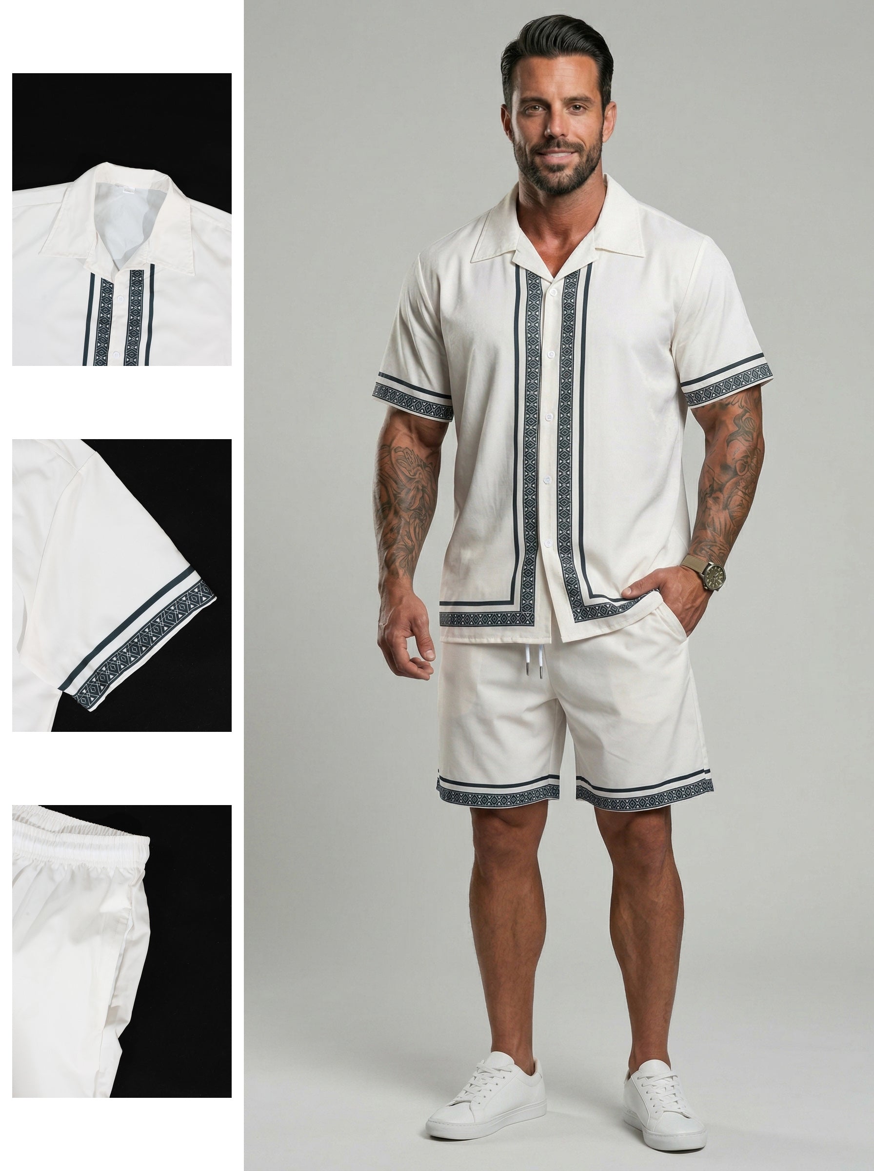 KZZ Casual Vacation Short-Sleeve Shirt and Shorts Set