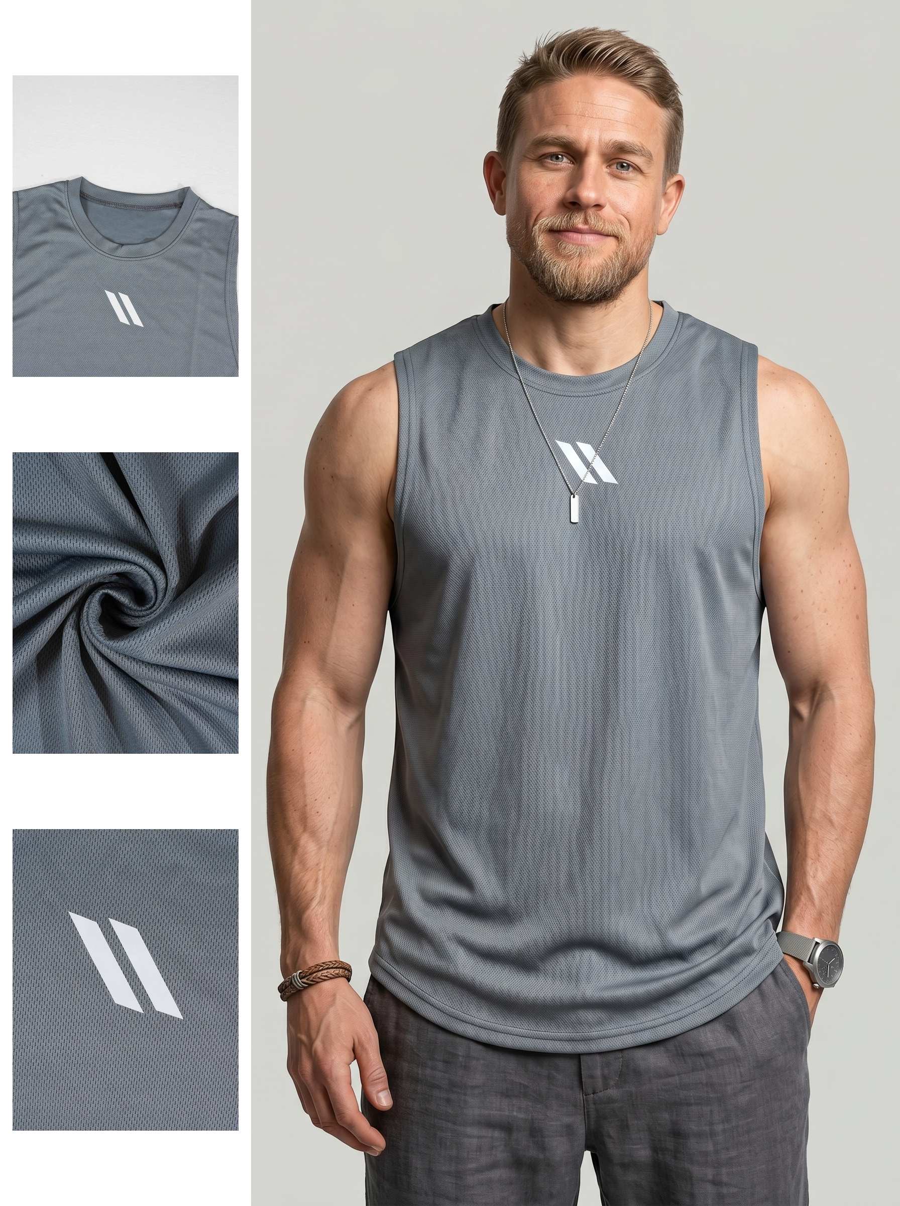 KZZ Men's Solid-Color Mesh Tank Top