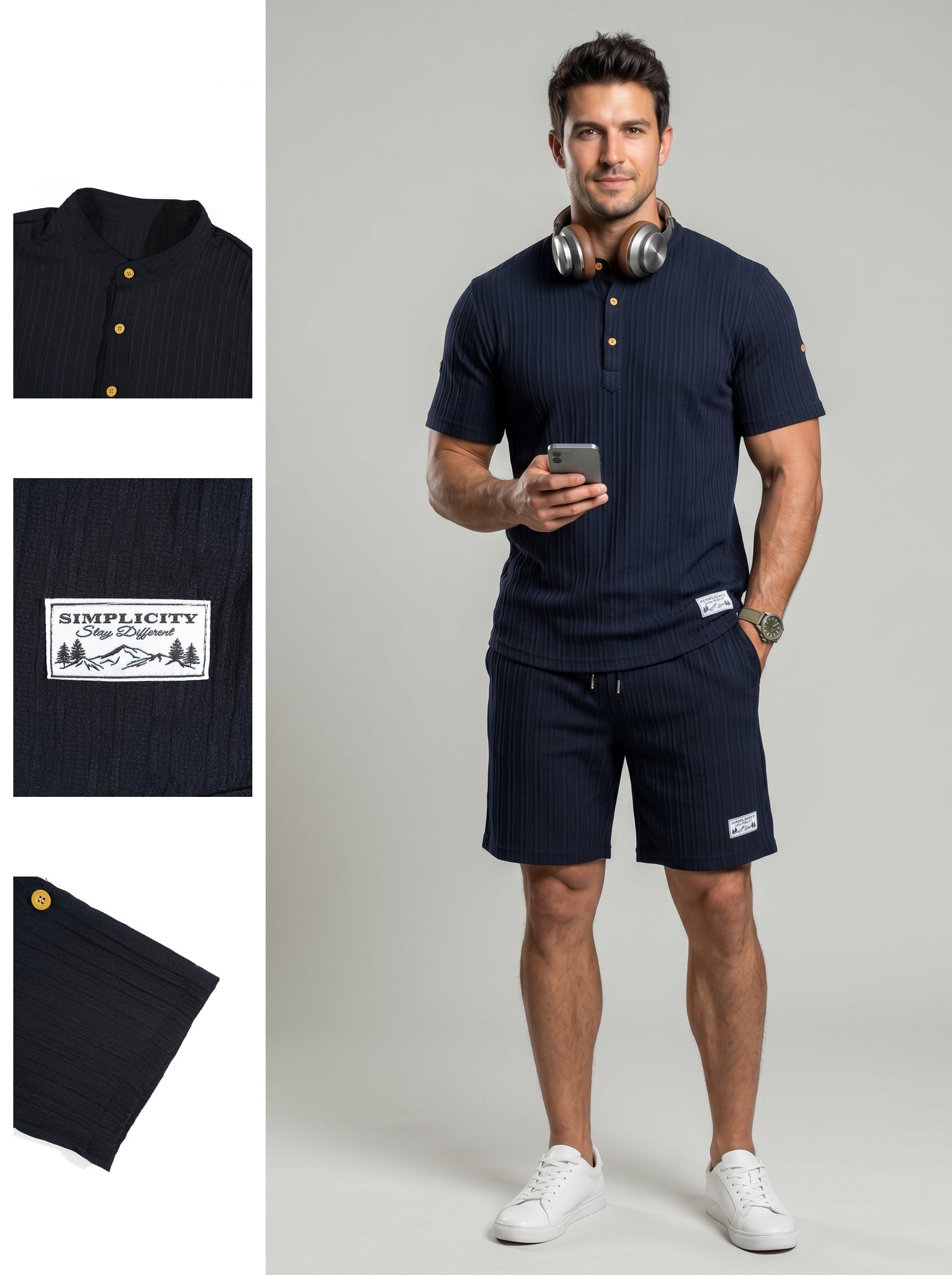 KZZMen's Solid-Color Summer Shorts Set