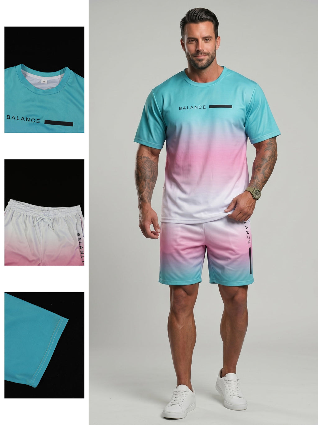 KZZ Gradient Short-Sleeve Top and Drawstring Shorts