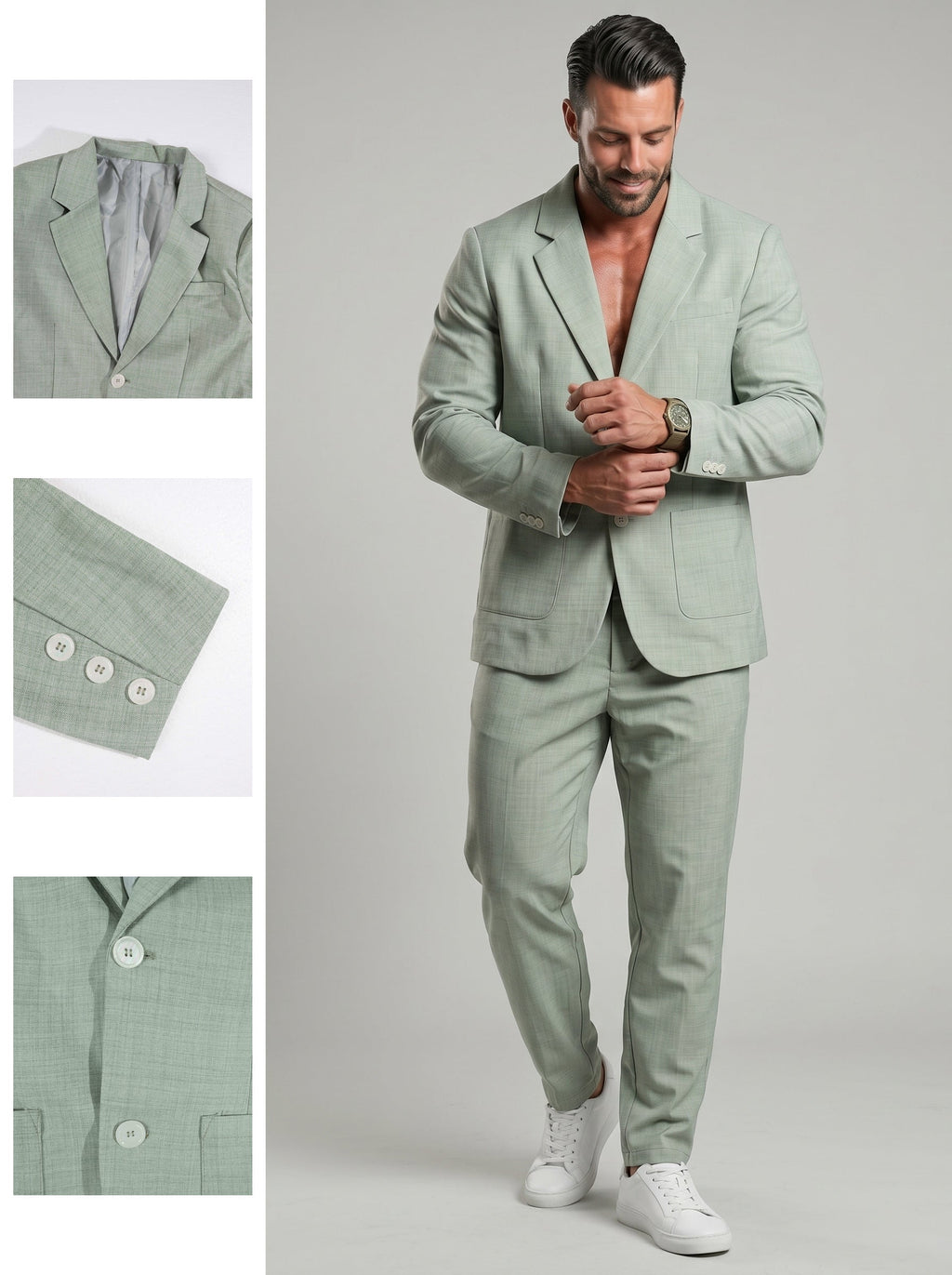KZZ Men's Solid-Color Slim-Fit Suit