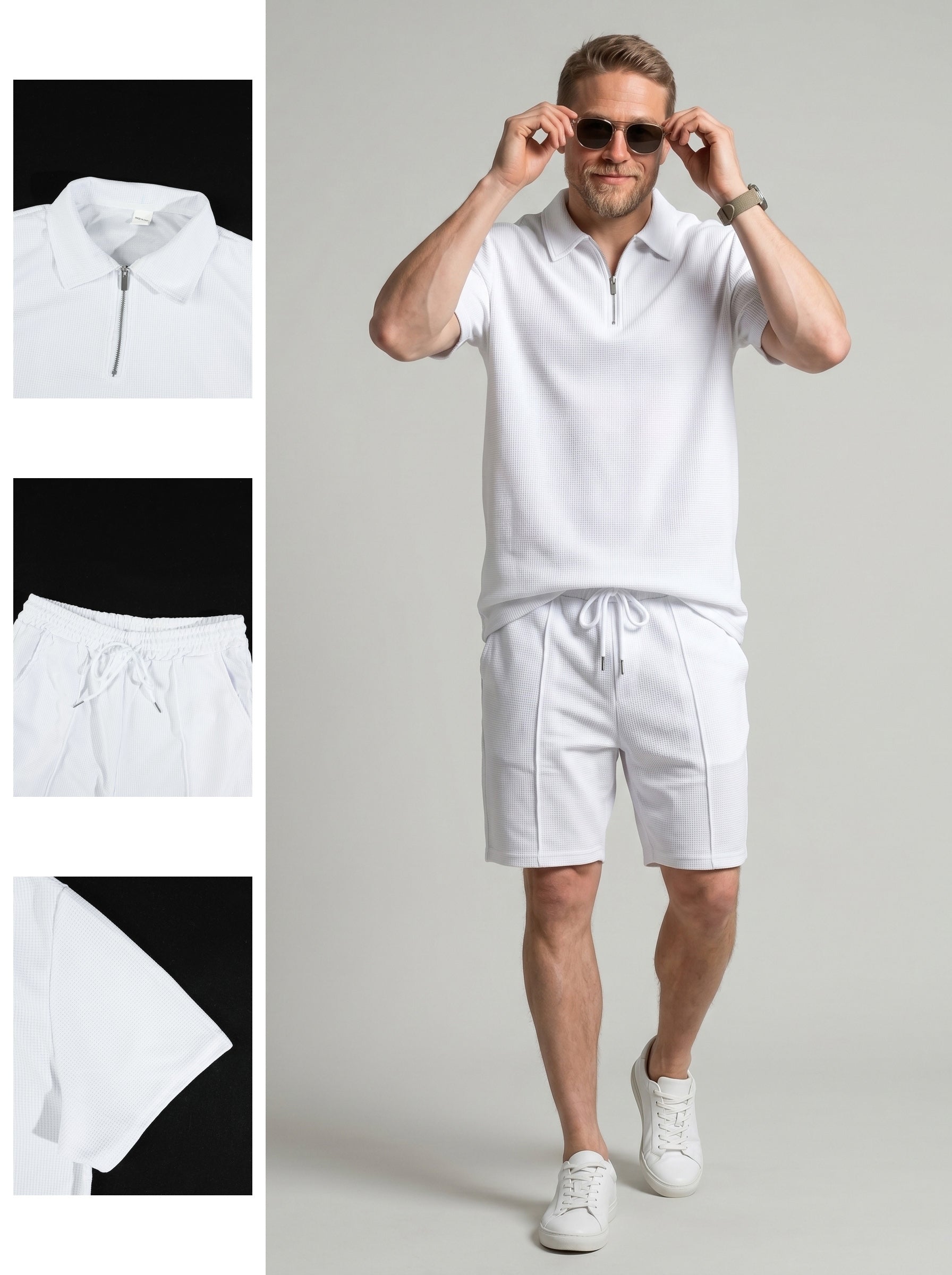 KZZ Solid-Color Short-Sleeve T-Shirt and Drawstring-Waist Shorts