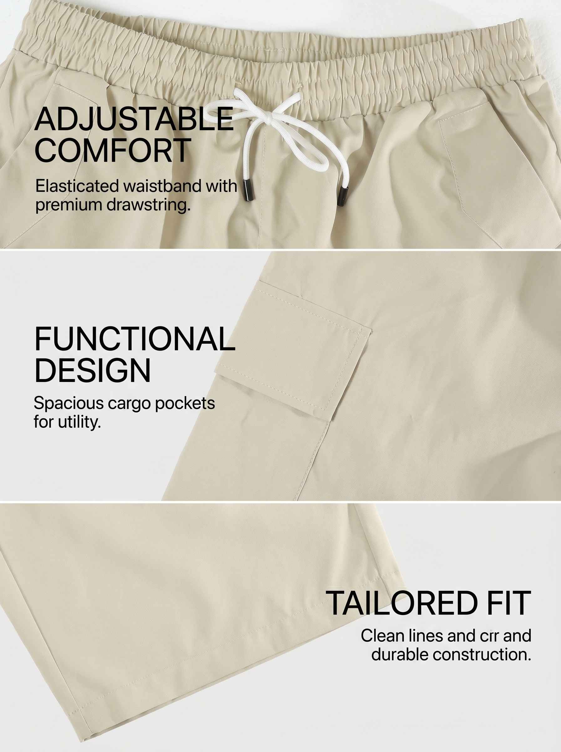 KZZ Men's Solid-Color Cargo Shorts with Flap Pockets