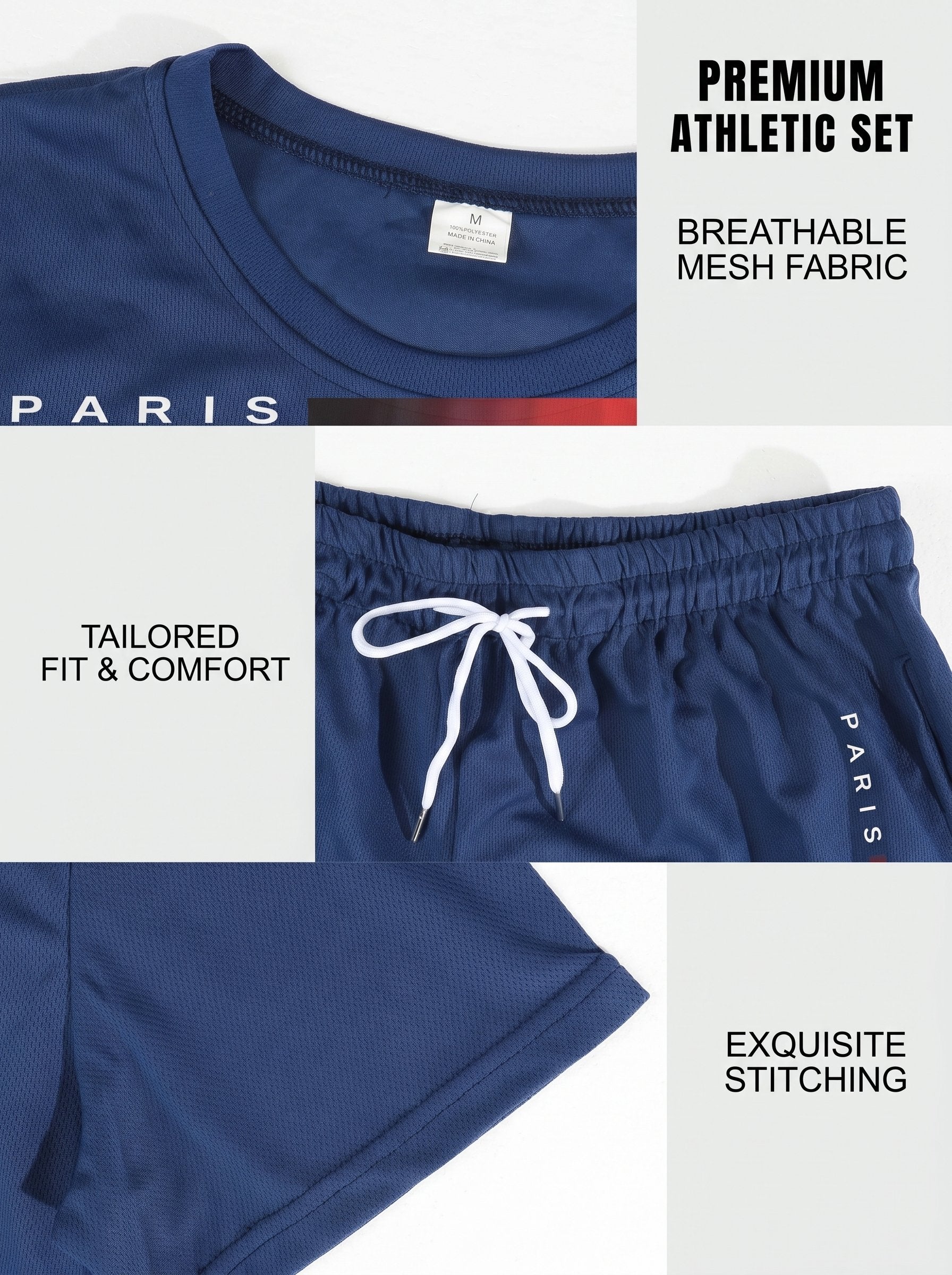 KZZ Men's Paris Letter-Print T-Shirt Set