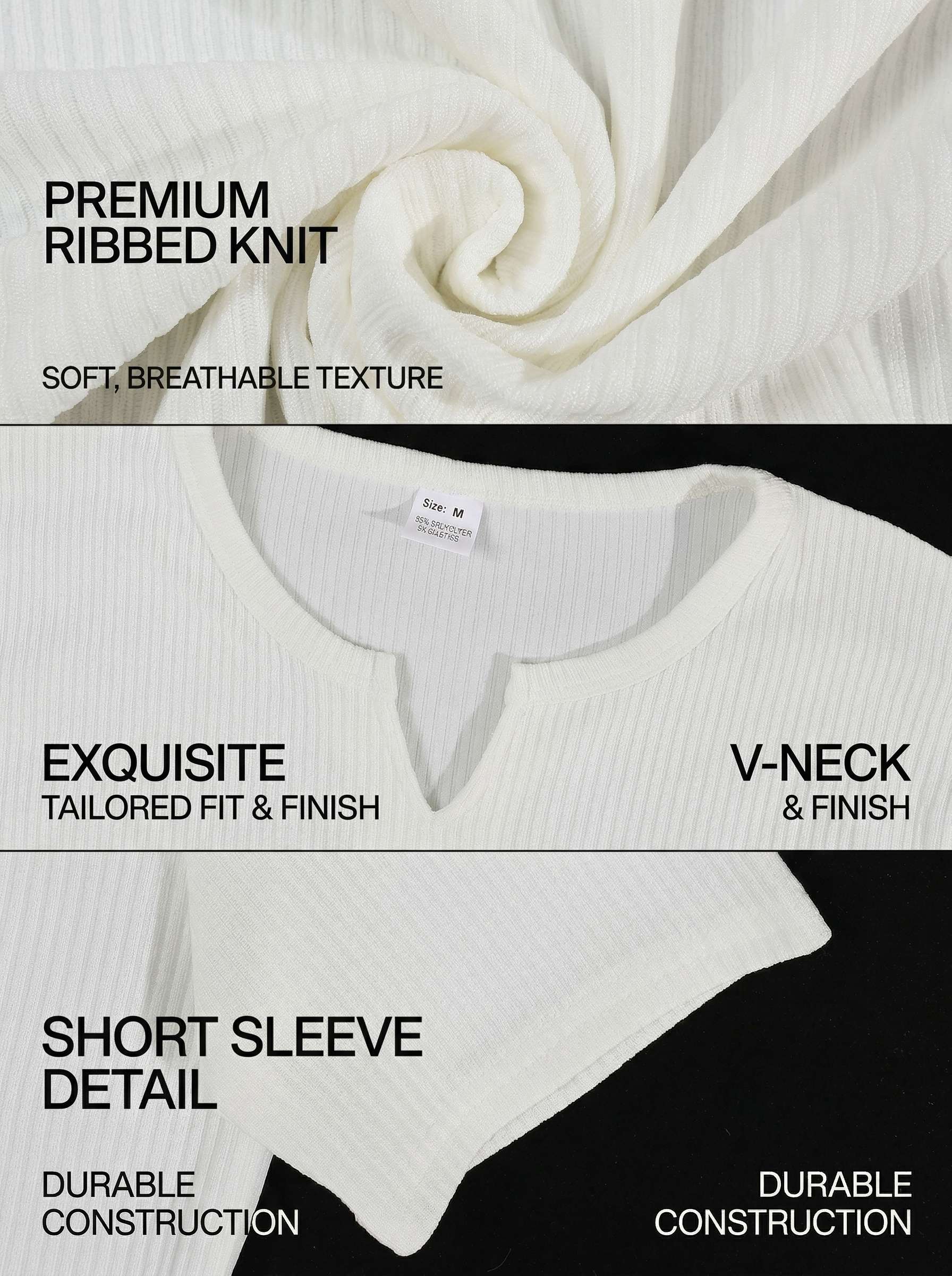 KZZ Men's Spring Summer Outfits Vertical Striped Textured V-Neck Short Sleeve T-Shirt