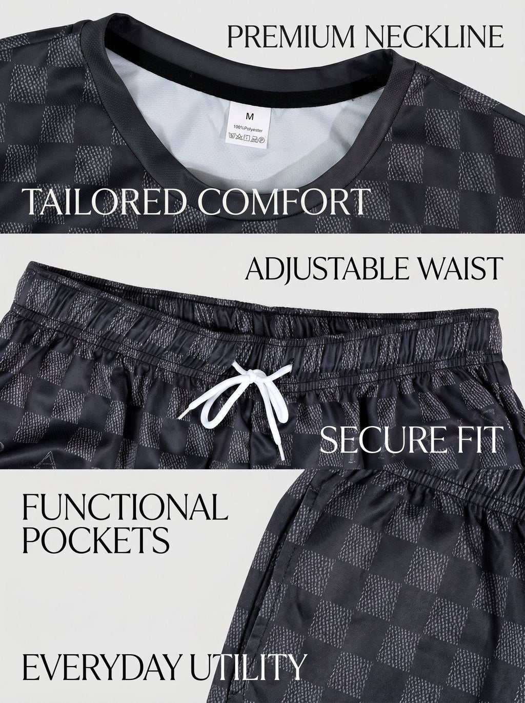KZZ Men's Crew Neck Short-Sleeve T-Shirt and Shorts Set