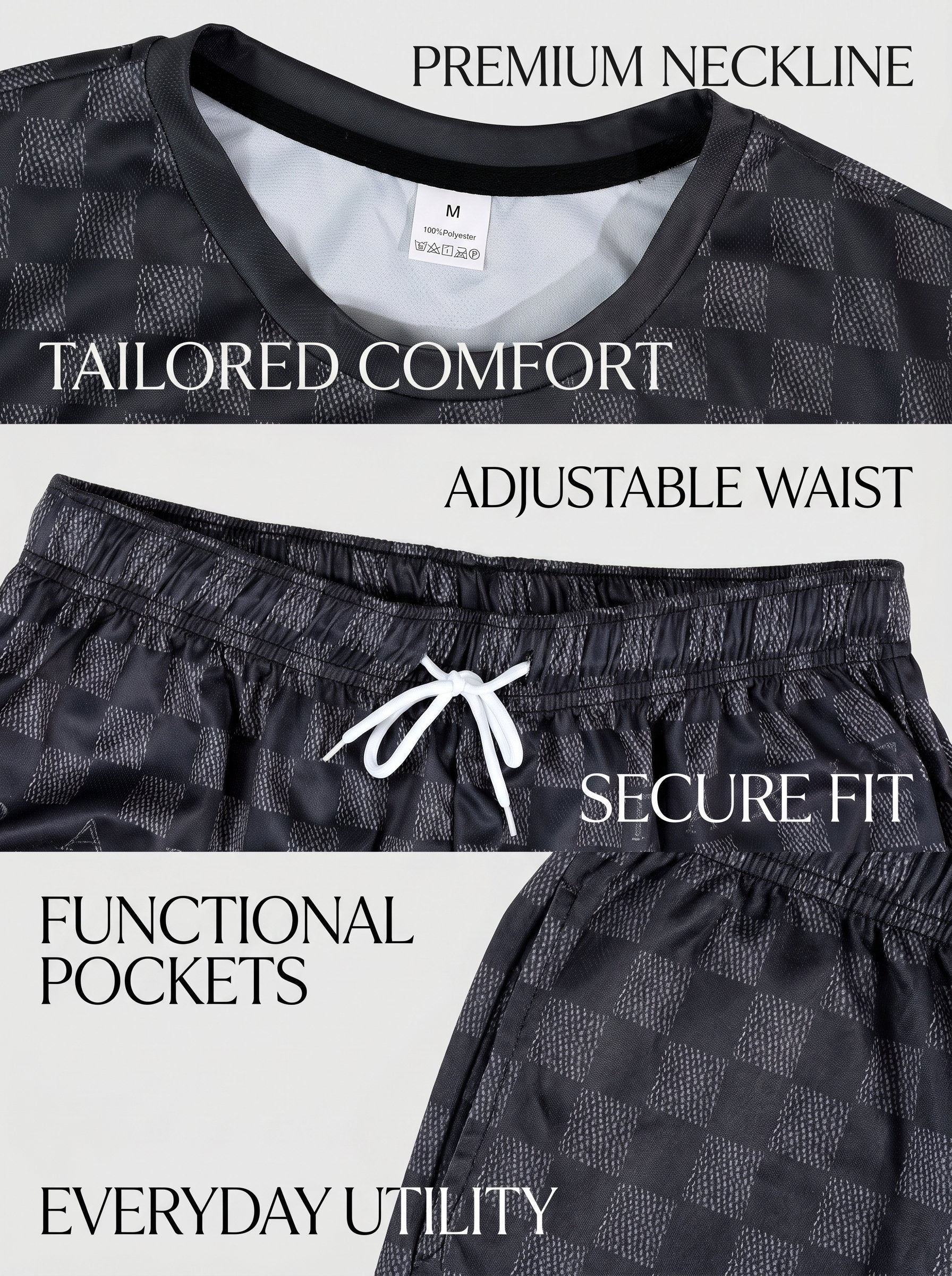 KZZ Men's Crew Neck Short-Sleeve T-Shirt and Shorts Set
