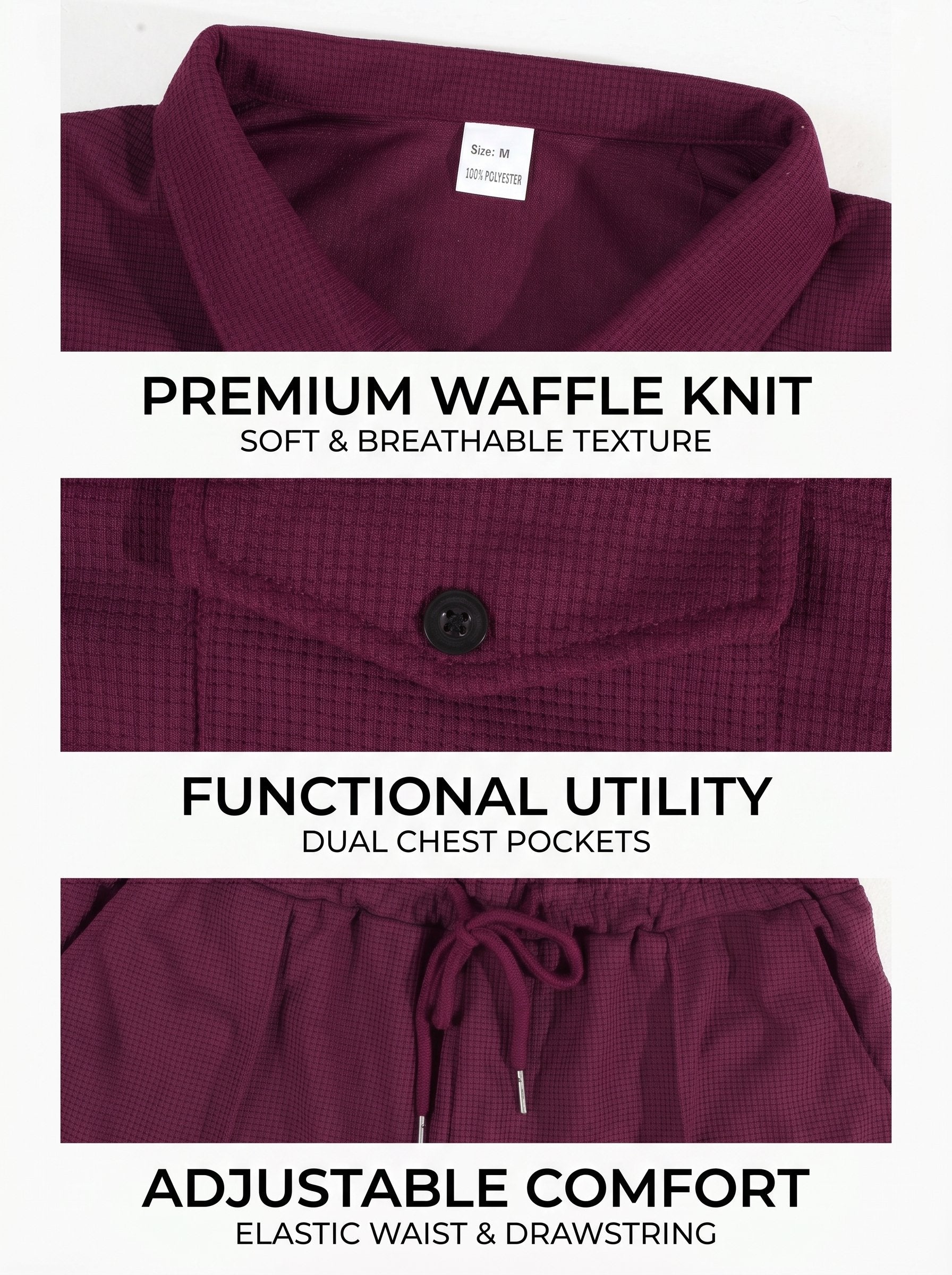 KZZ Men's Business-Casual Waffle-Knit Short-Sleeve Shirt and Shorts Set