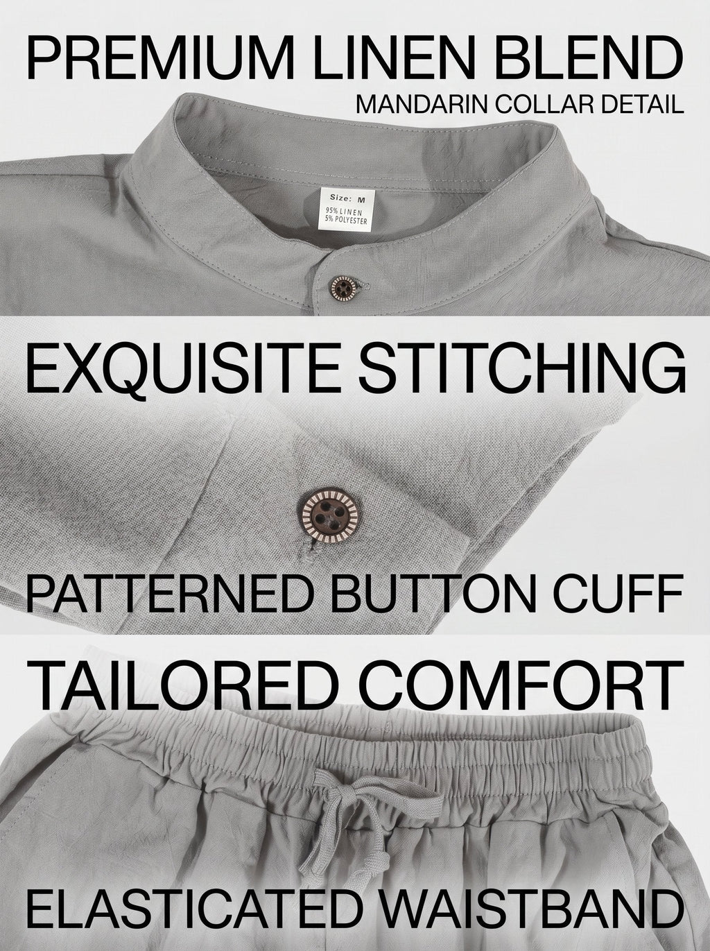KZZ Men's Long-Sleeve Button-Down Shirt and Straight-Leg Drawstring Trousers Set