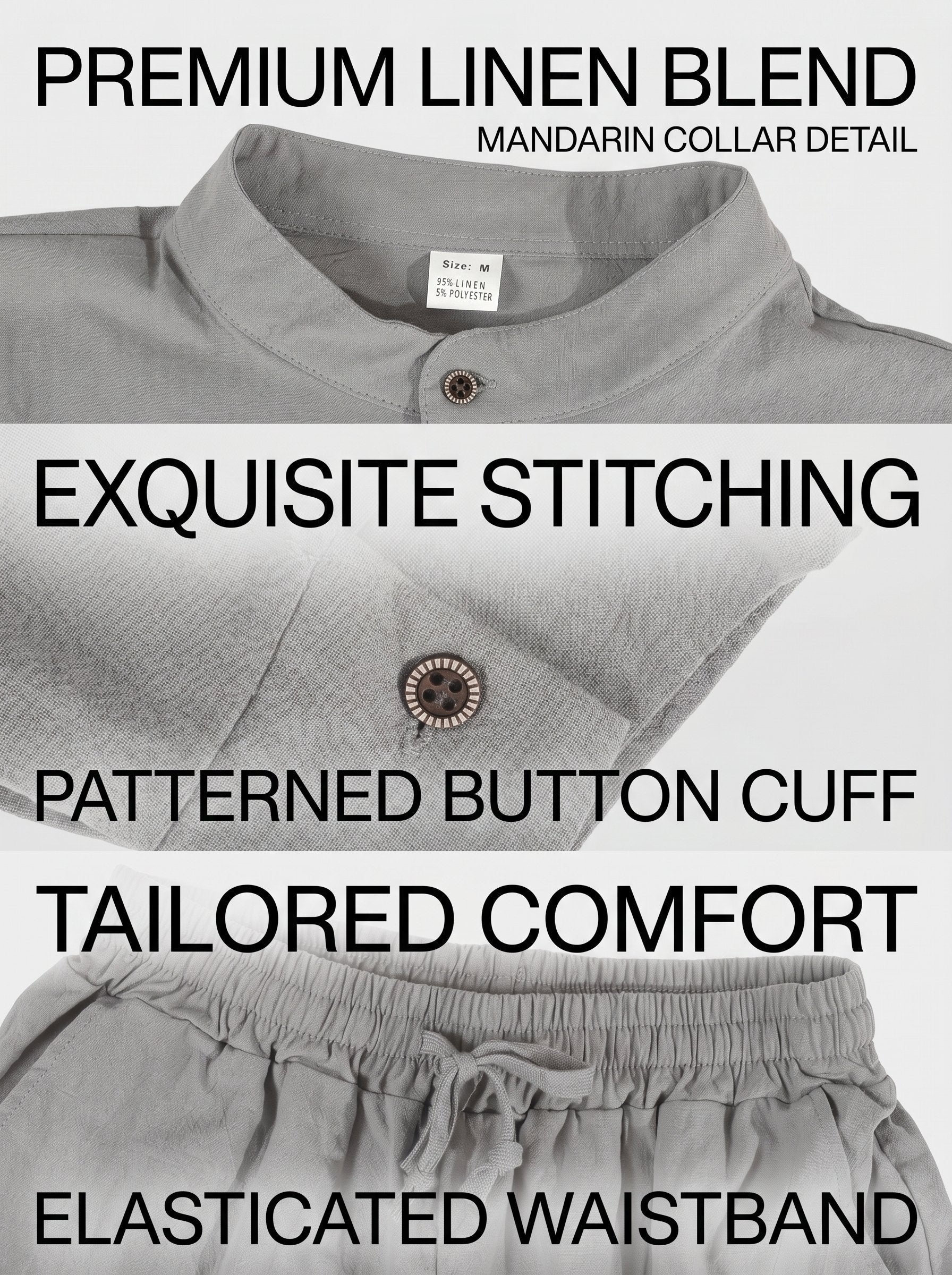 KZZ Men's Long-Sleeve Button-Down Shirt and Straight-Leg Drawstring Trousers Set