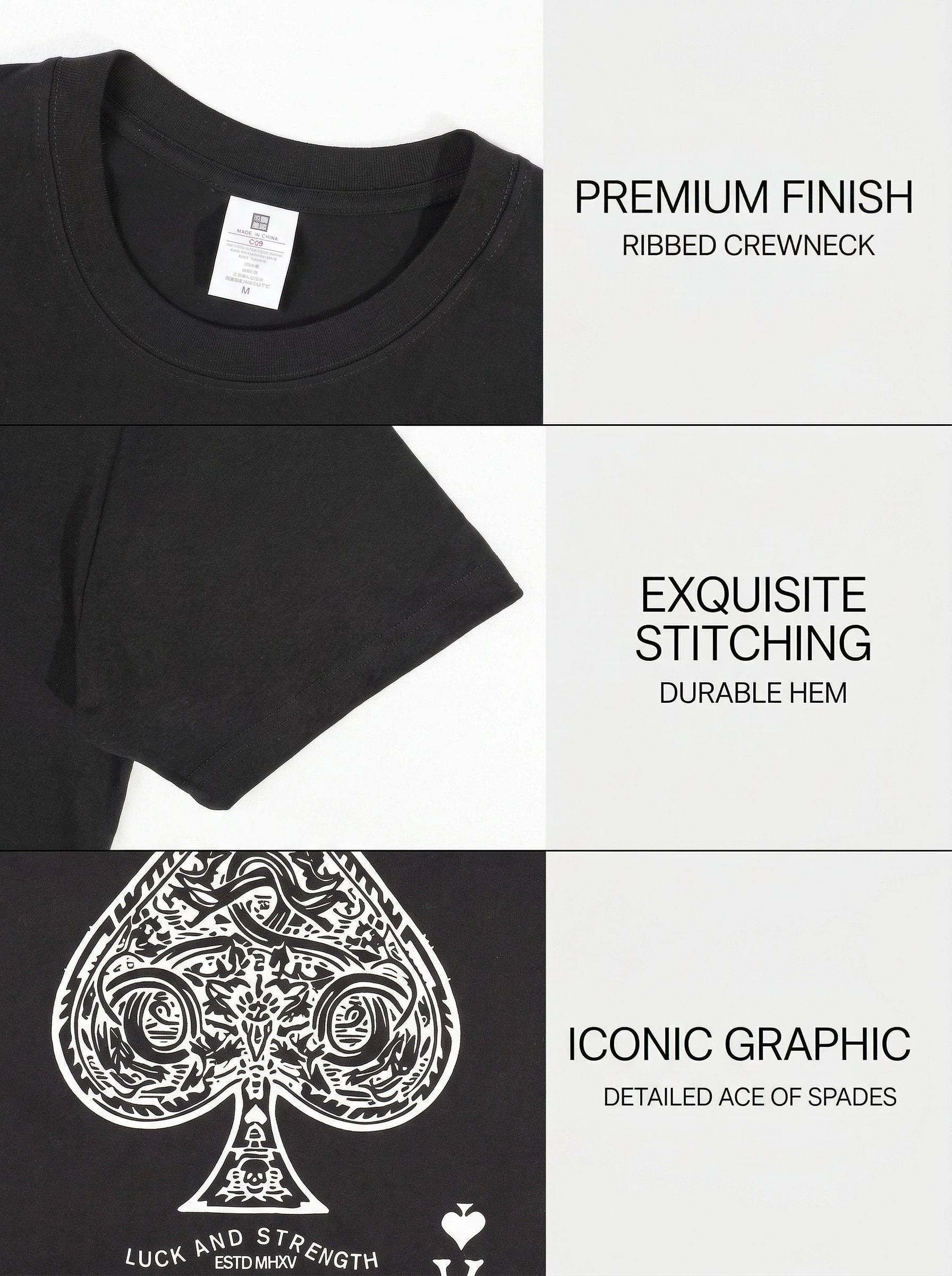 KZZ Men's Ace Of Spades Print Short Sleeve Tee