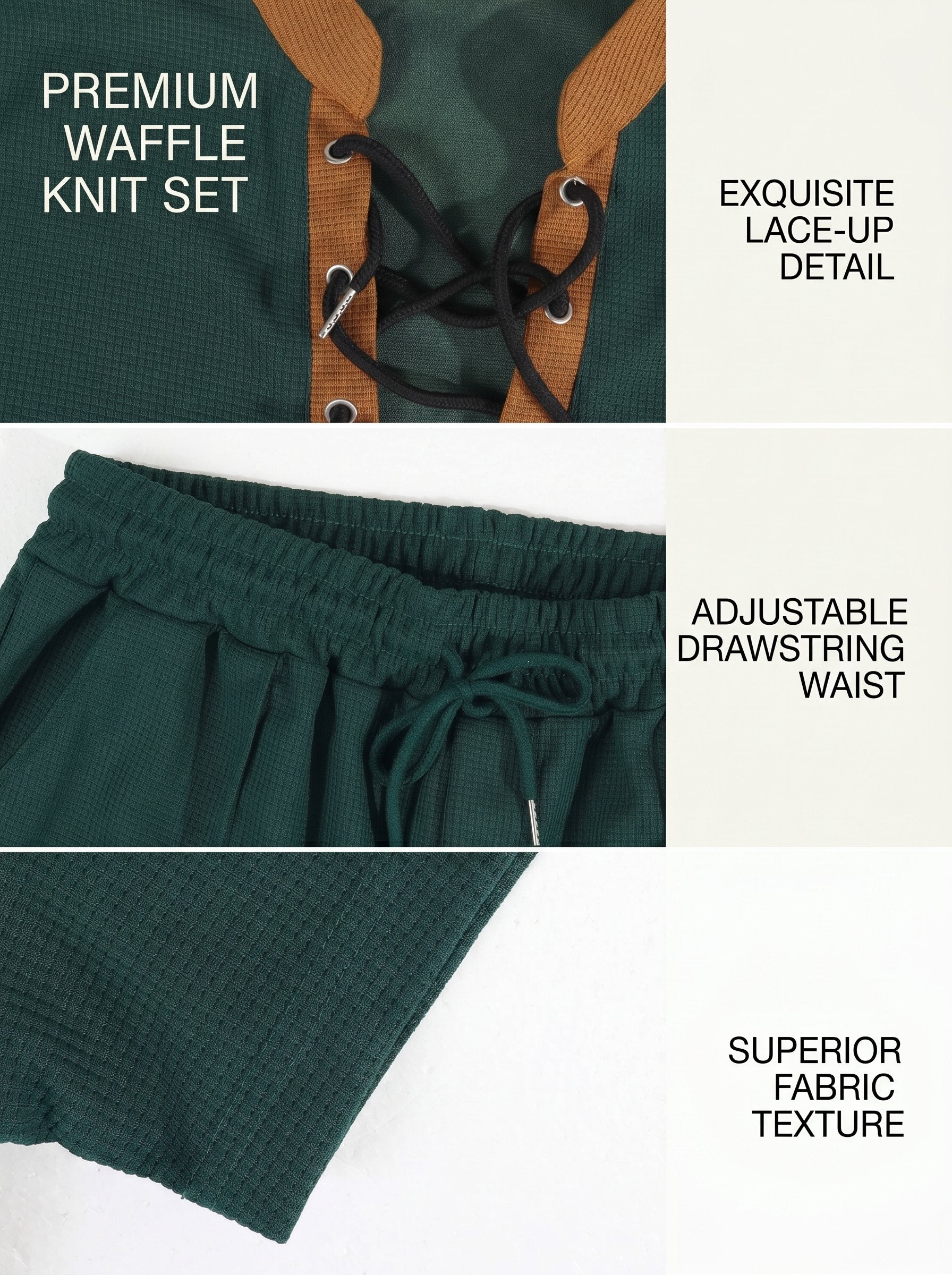 KZZ Men's Solid-Color Short-Sleeve Lace-Up Shirt and Shorts