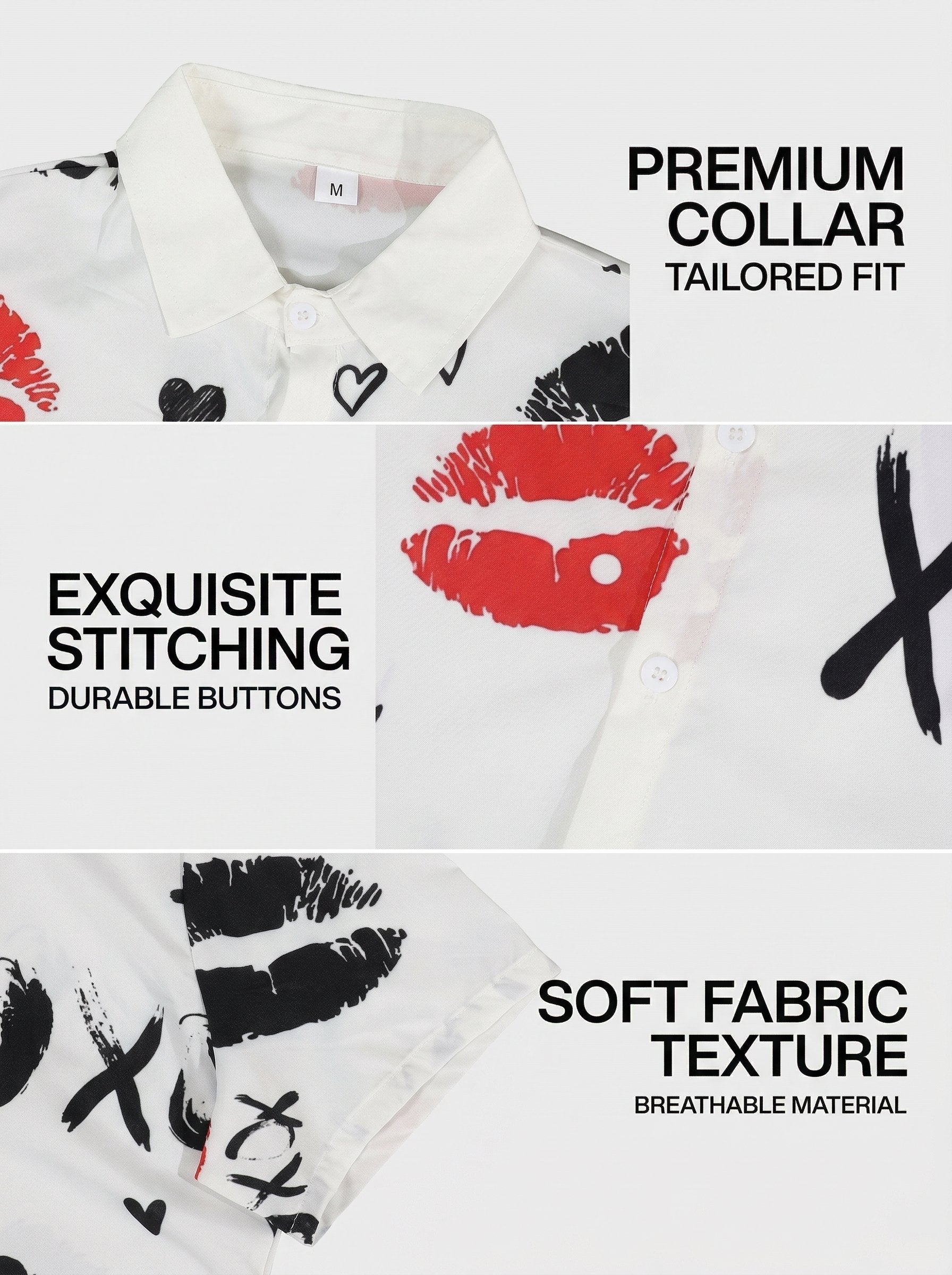 KZZ Fashion lip print white collared shirt
