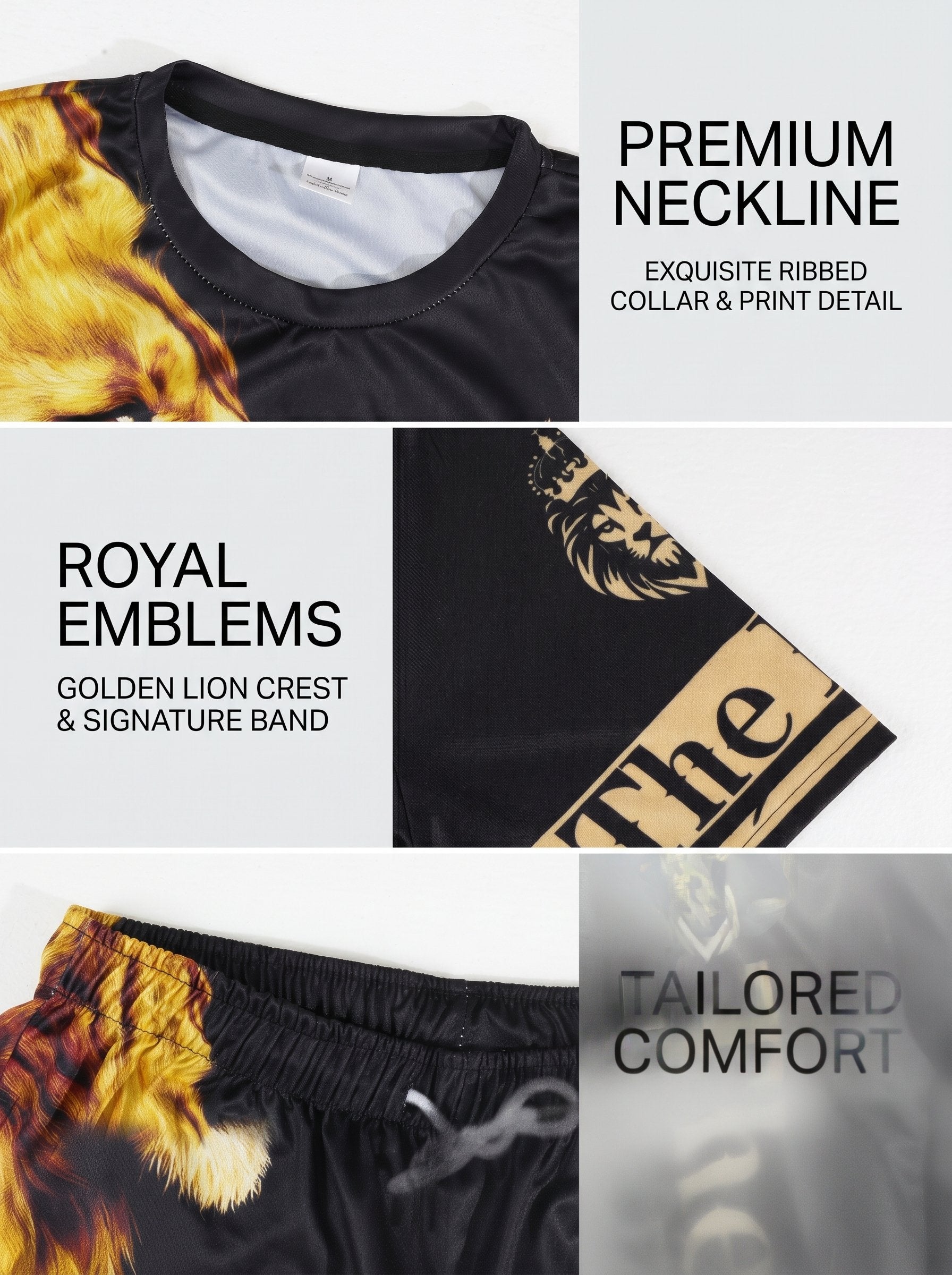 KZZ Men's Lion-Pattern T-Shirt and Shorts Set