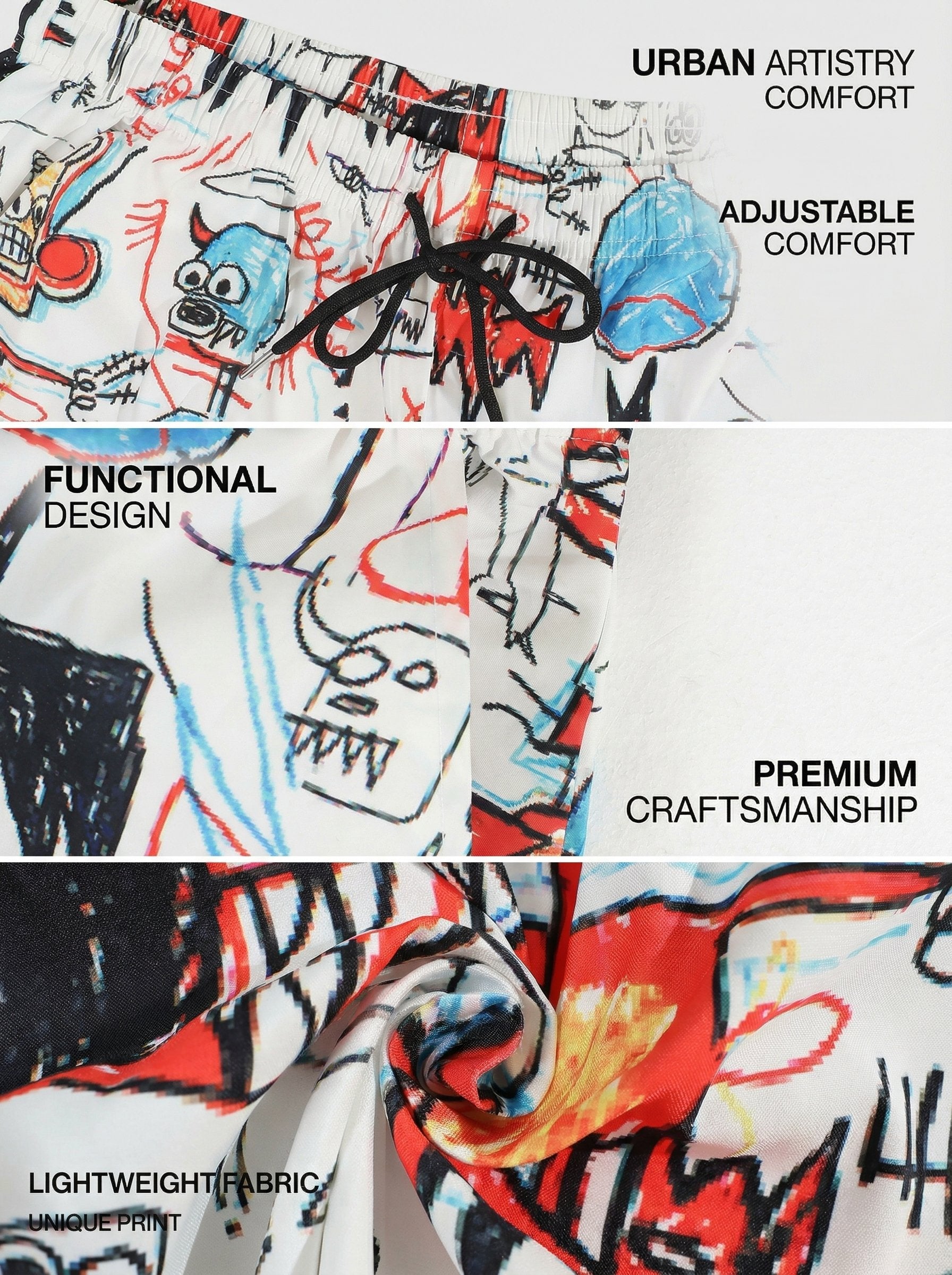 KZZ Men's summer graffiti print sports shorts