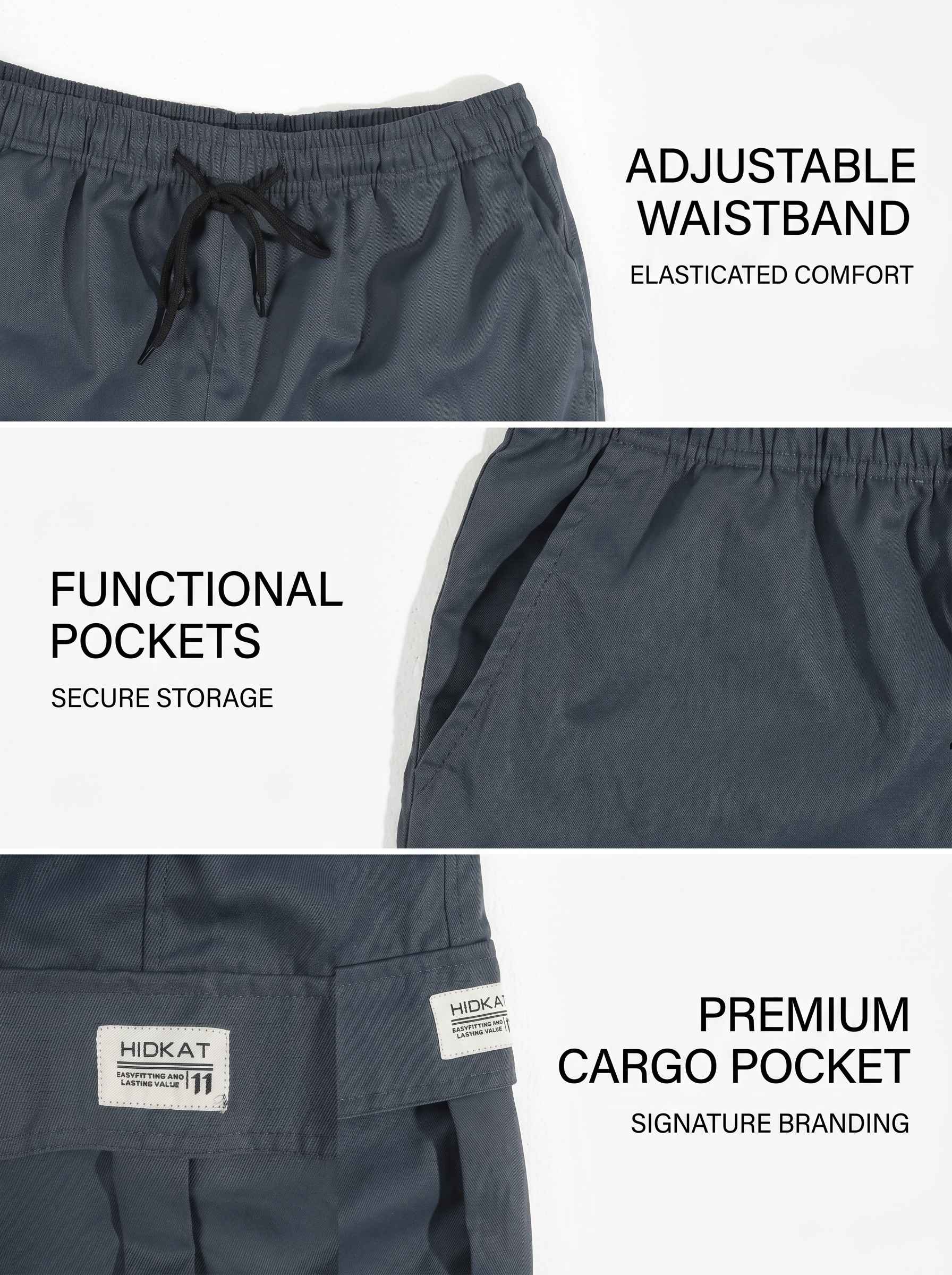 KZZ Men's Casual Solid-Color Cargo Shorts