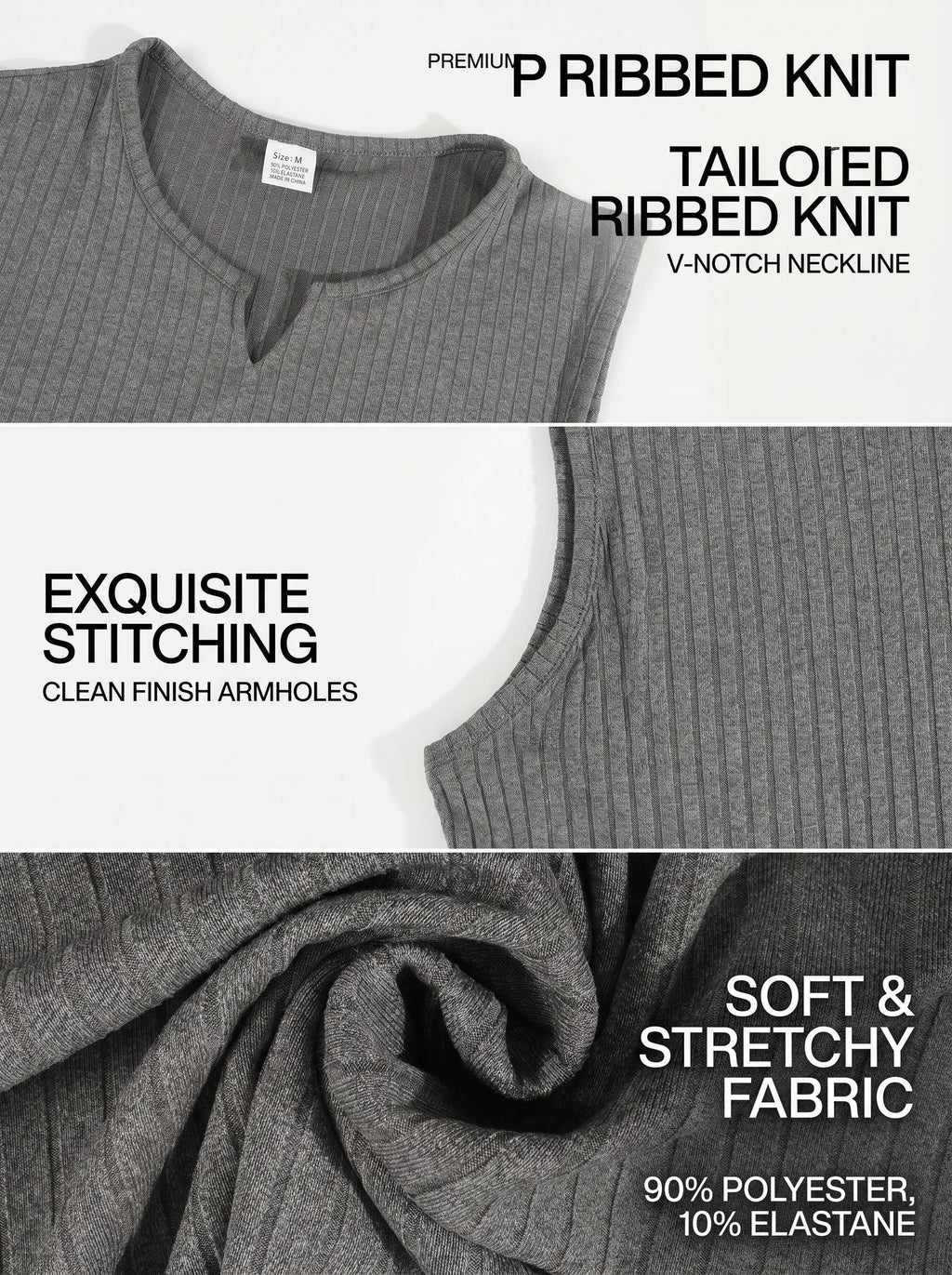 KZZ Solid-Color V-Neck Sleeveless Pullover Vest T-Shirt