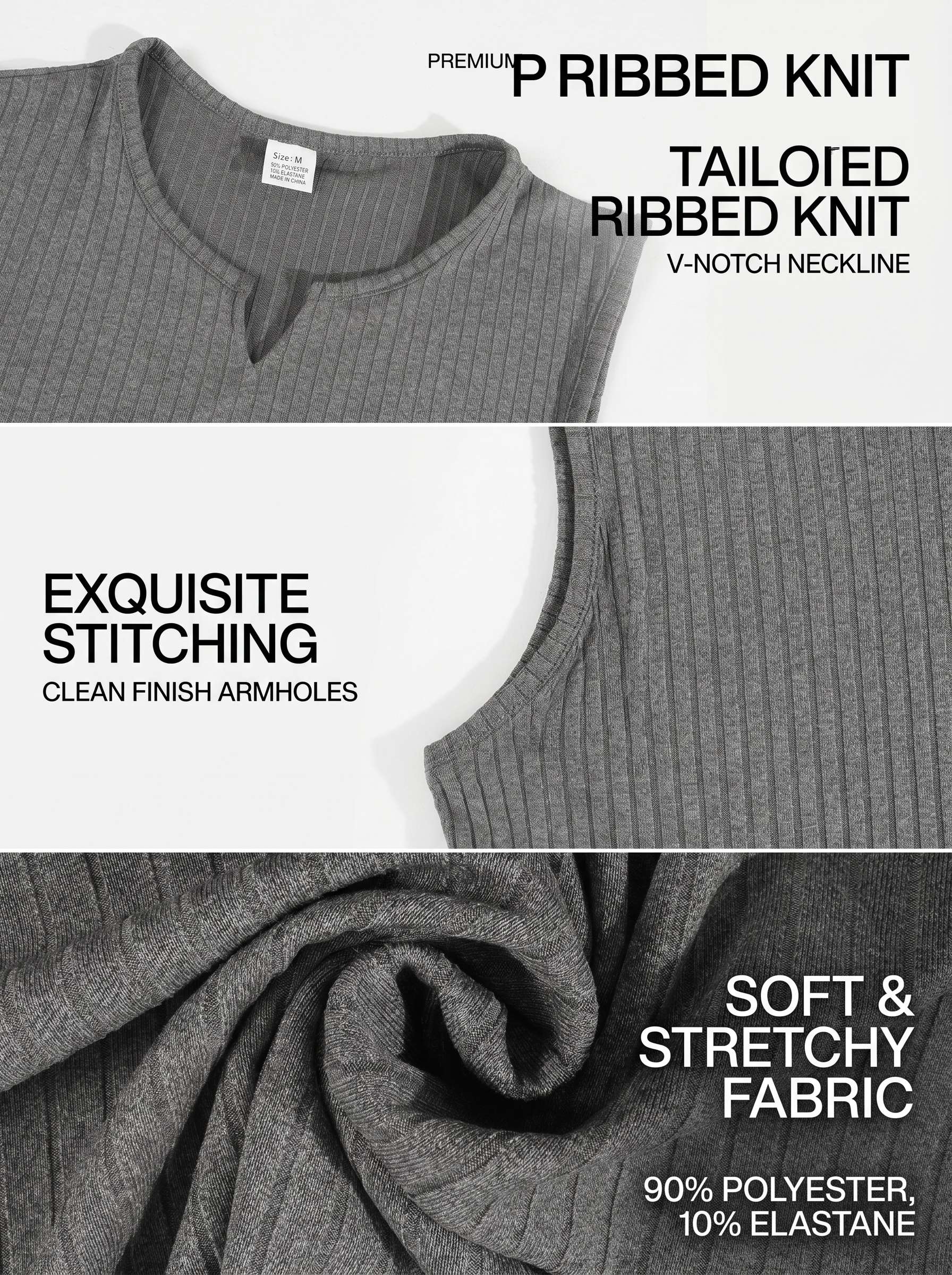 KZZ Solid-Color V-Neck Sleeveless Pullover Vest T-Shirt