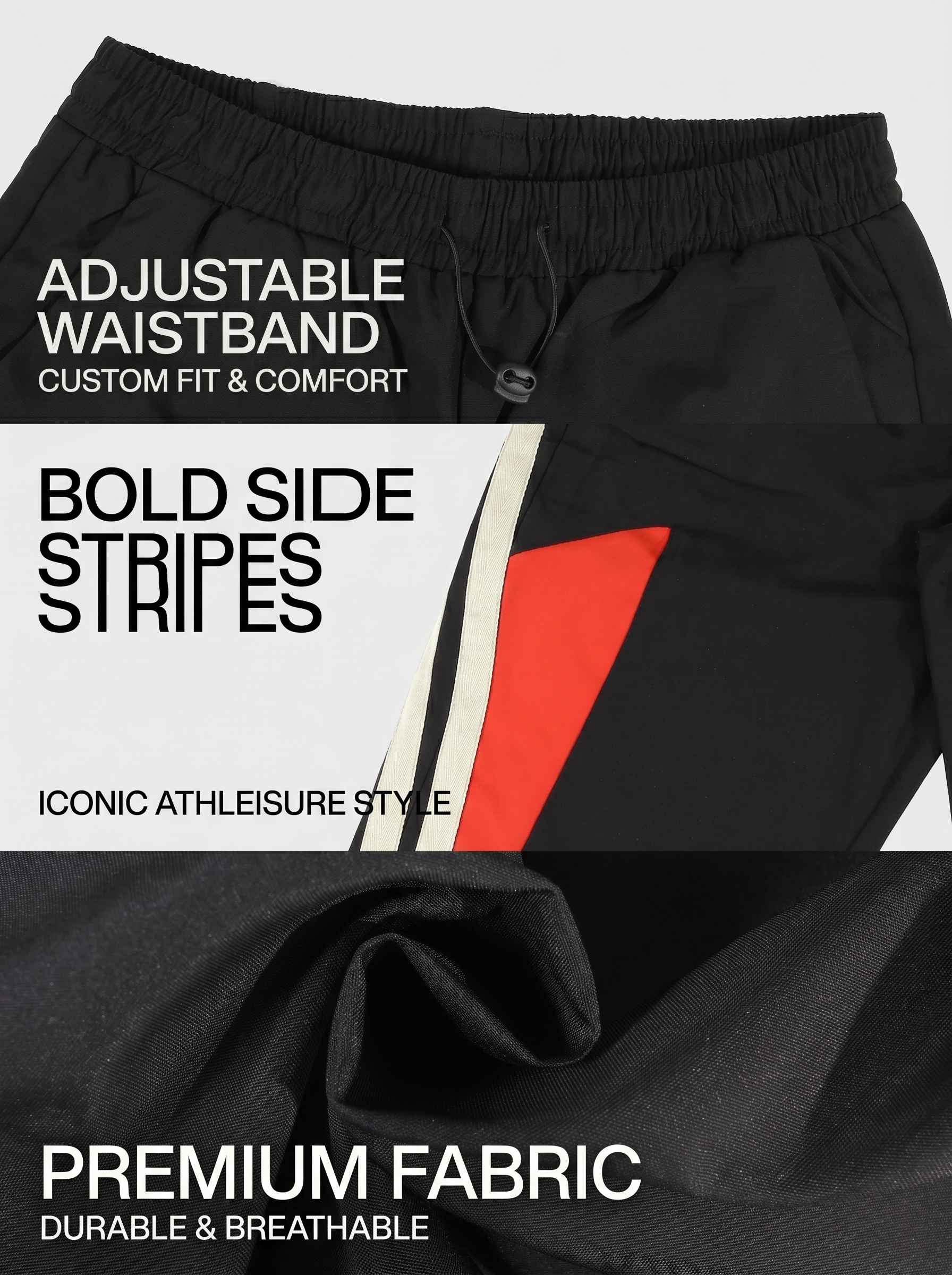 KZZ Men's Color-Block Printed Wide-Leg Pants with Drawstring Waist