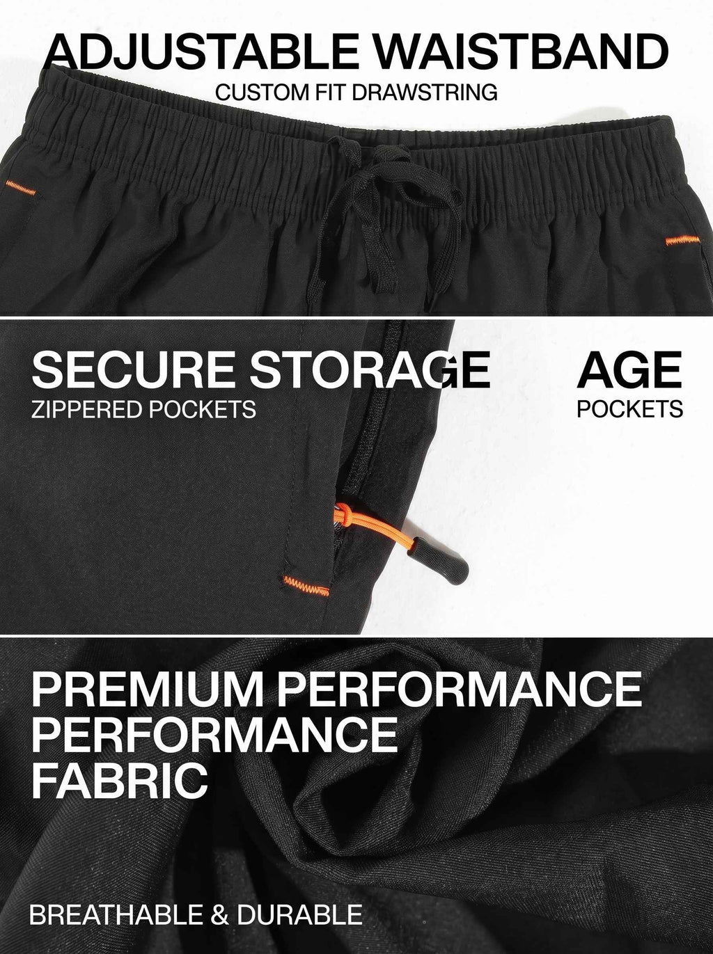 KZZ Men's Solid-Color Athletic Shorts with Zipper Pockets