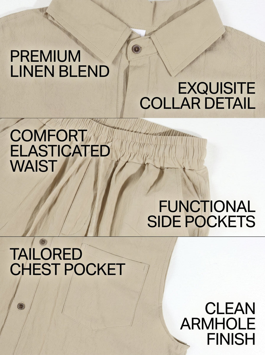 KZZ Casual-Chic Lapel Sleeveless Shirt and Shorts Set