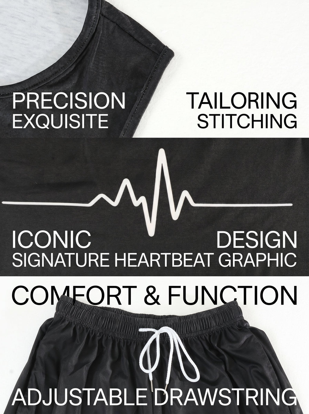 KZZ Men's Heartbeat Print Crew Neck Vest and Shorts
