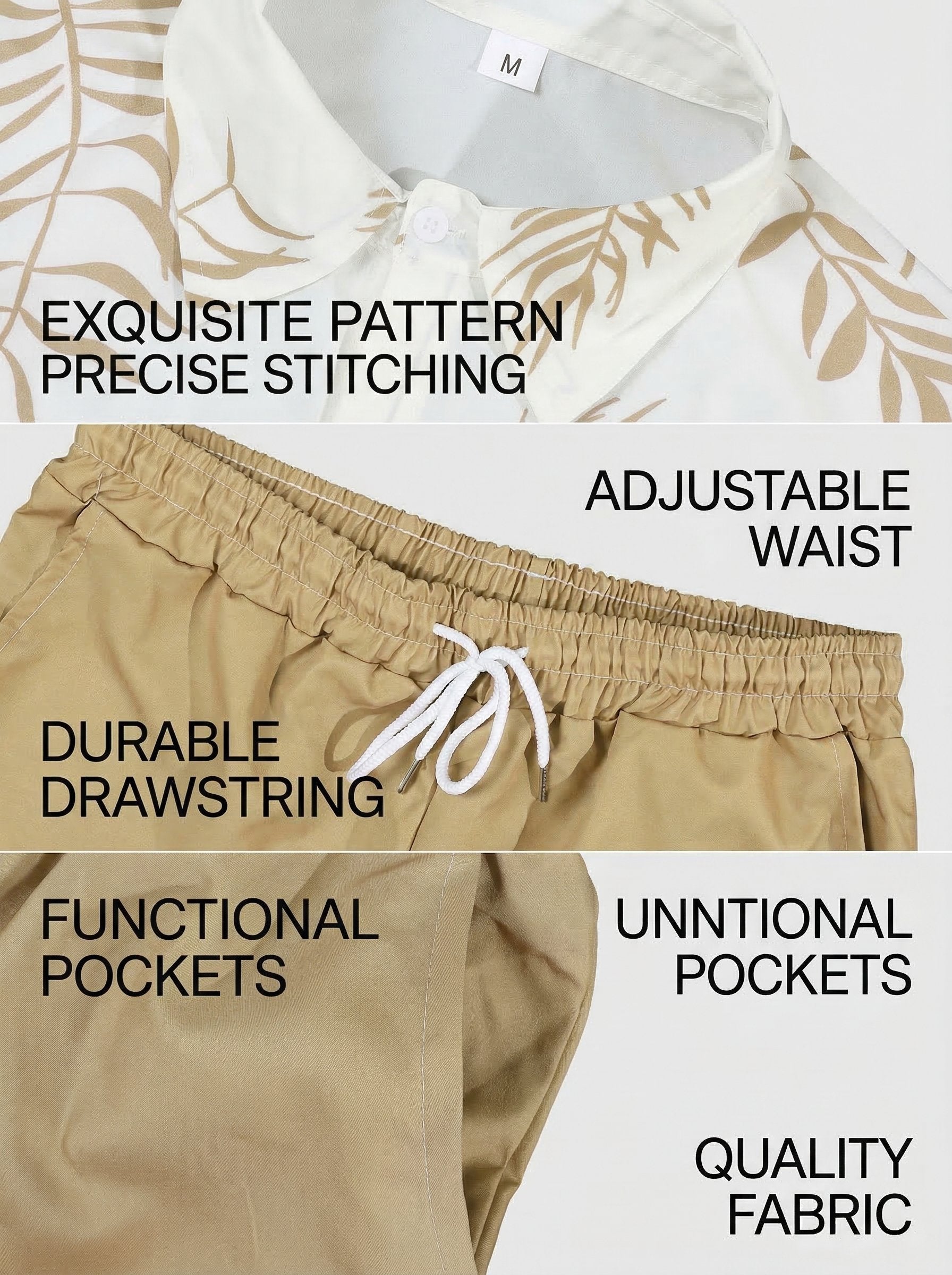 KZZ Men's Leaf Print Drawstring Waist Loose Shorts Set