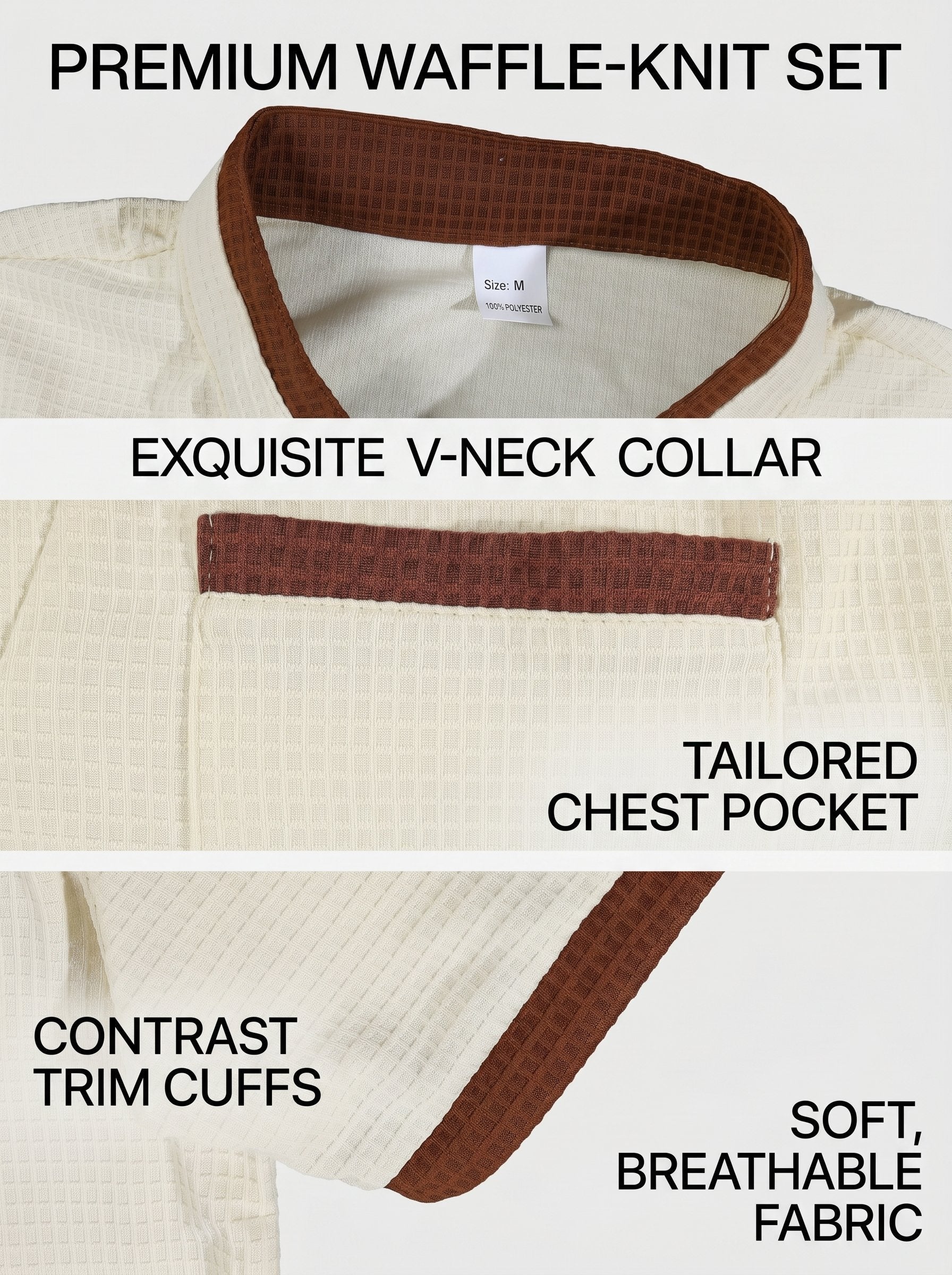 KZZ Men's Casual Athletic Color-Block Waffle-Knit Set