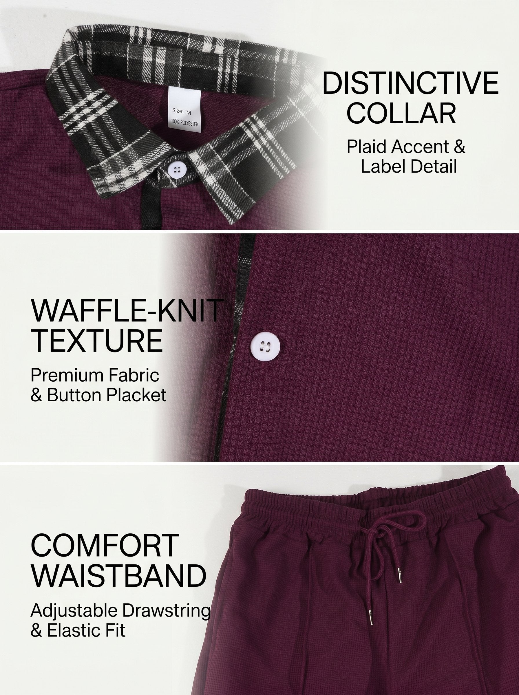 KZZ Color-block Waffle-knit Short-sleeve Top & Pants Set