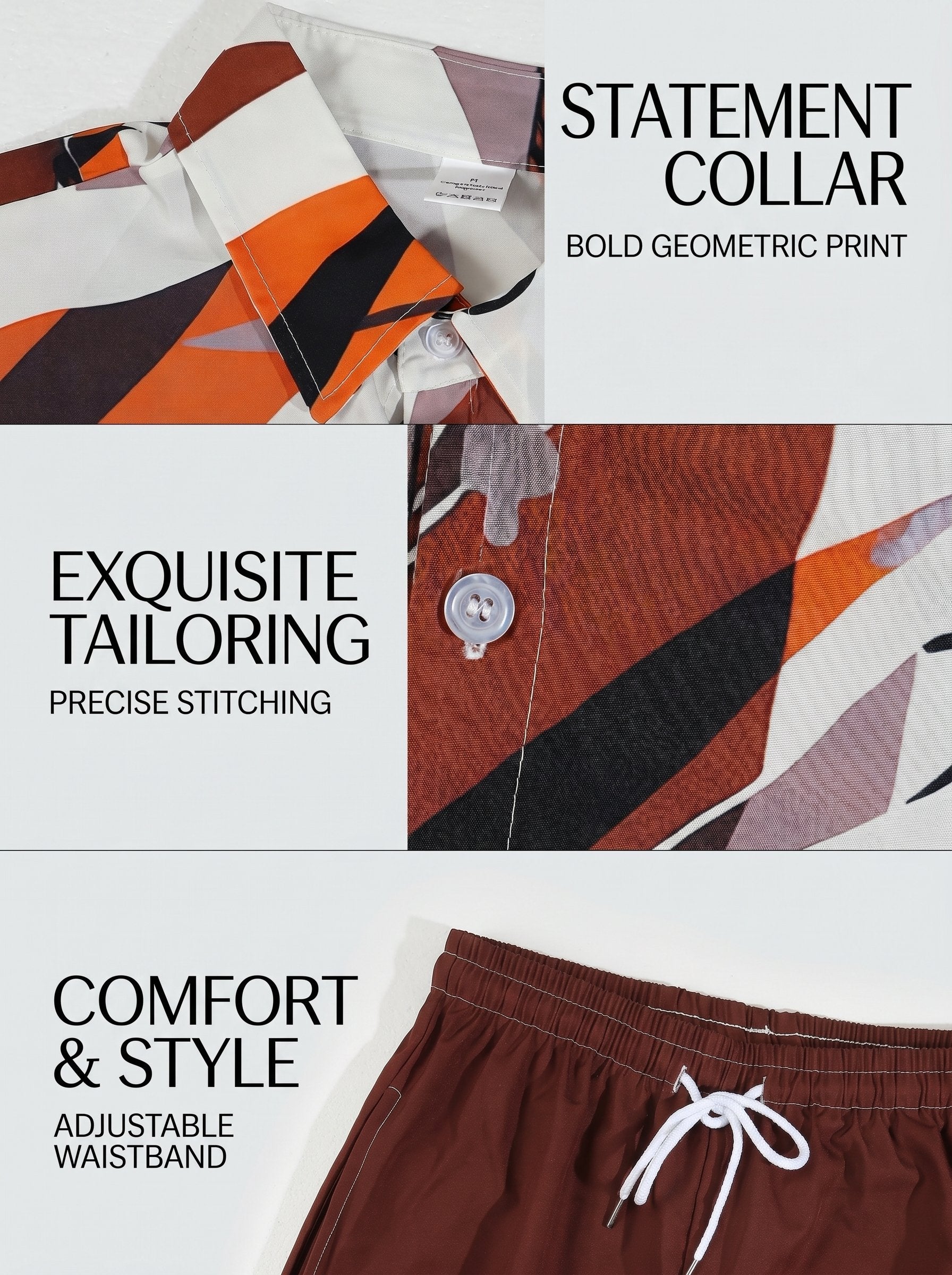 KZZ Men's Casual Short-Sleeve Shirt and Shorts Set