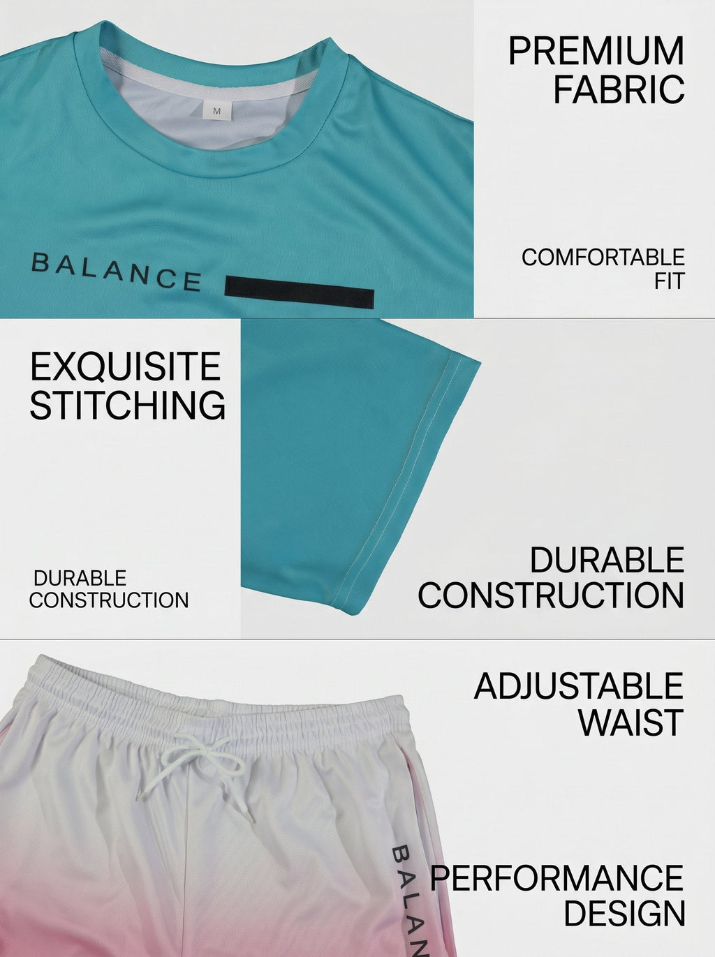 KZZ Gradient Short-Sleeve Top and Drawstring Shorts